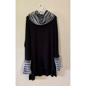 Soft Surroundings Womens XLarge Black Long Sleeve Blouse Faux Fur Lining